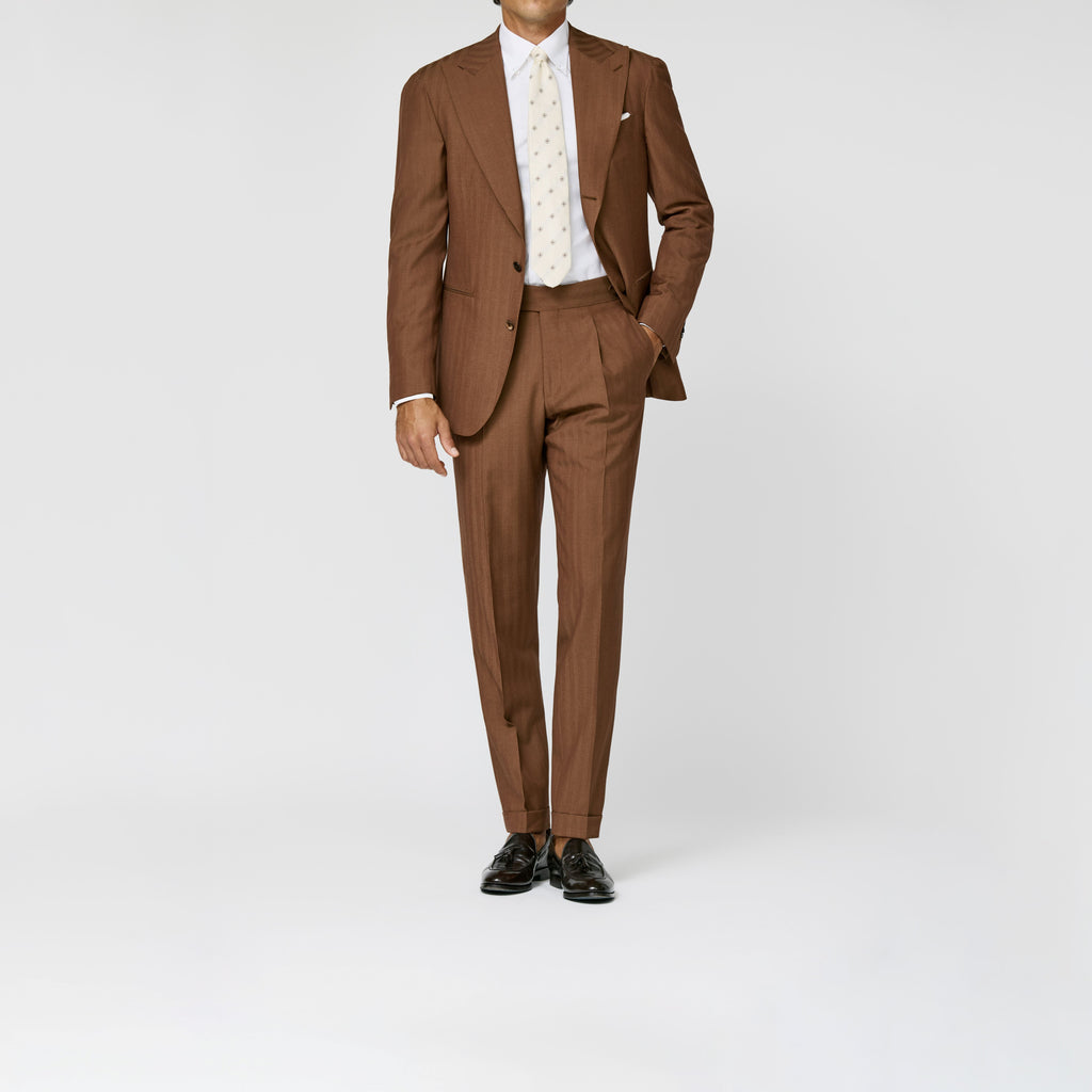Rust Brown S130 Wool Solaro Herringbone Suit