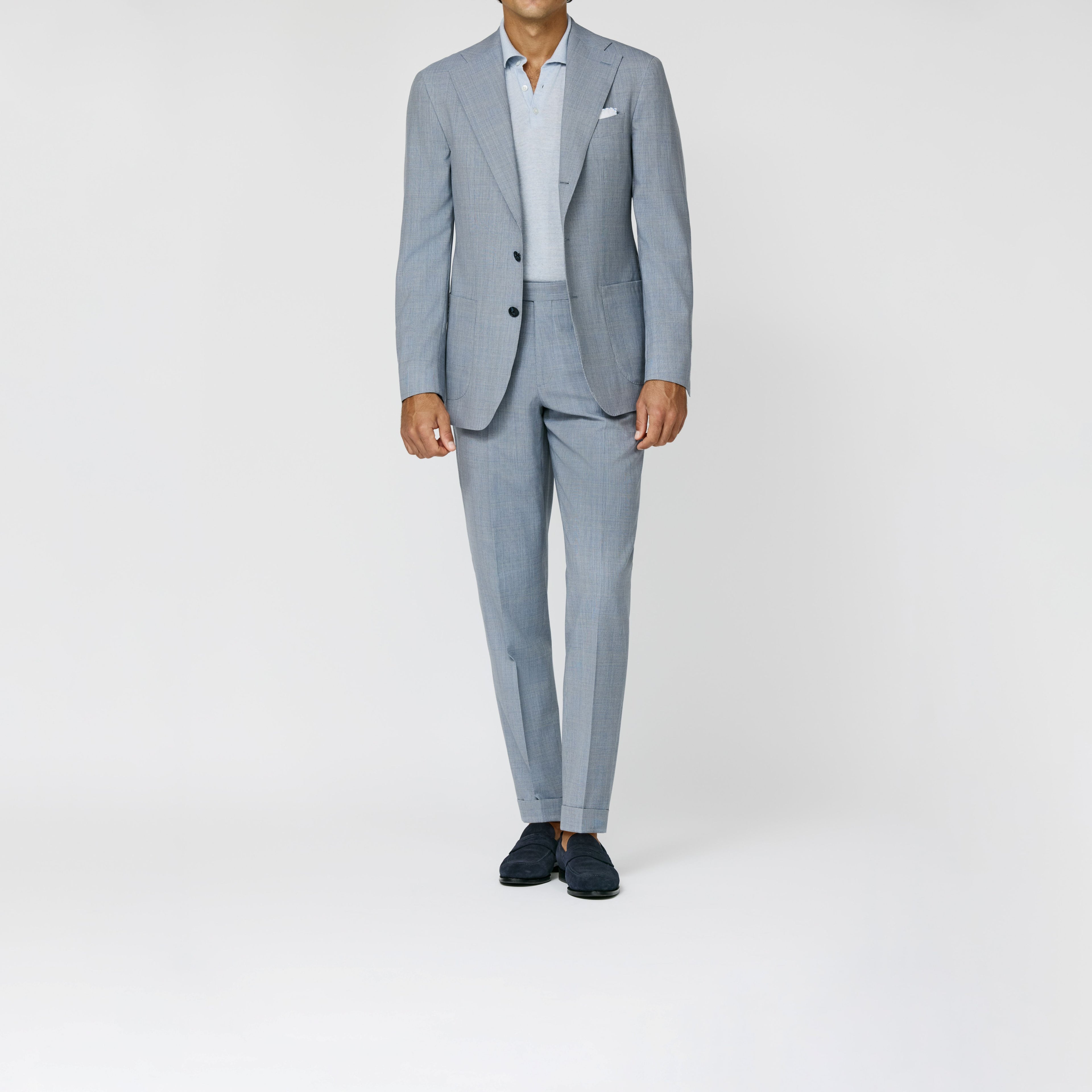 Neapolitan Blue Ivory S130 Wool Glencheck Suit