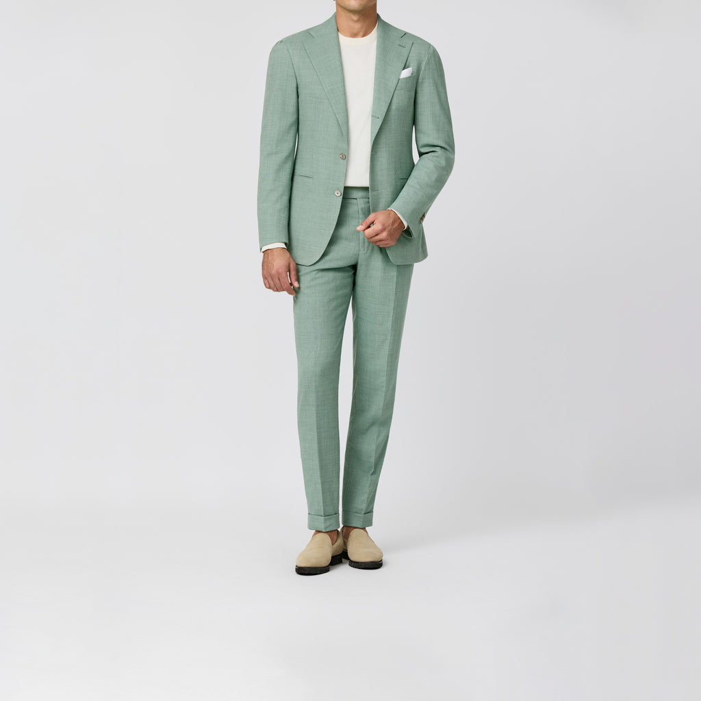 Mint Green Stretch Wool Linen Tropical Suit