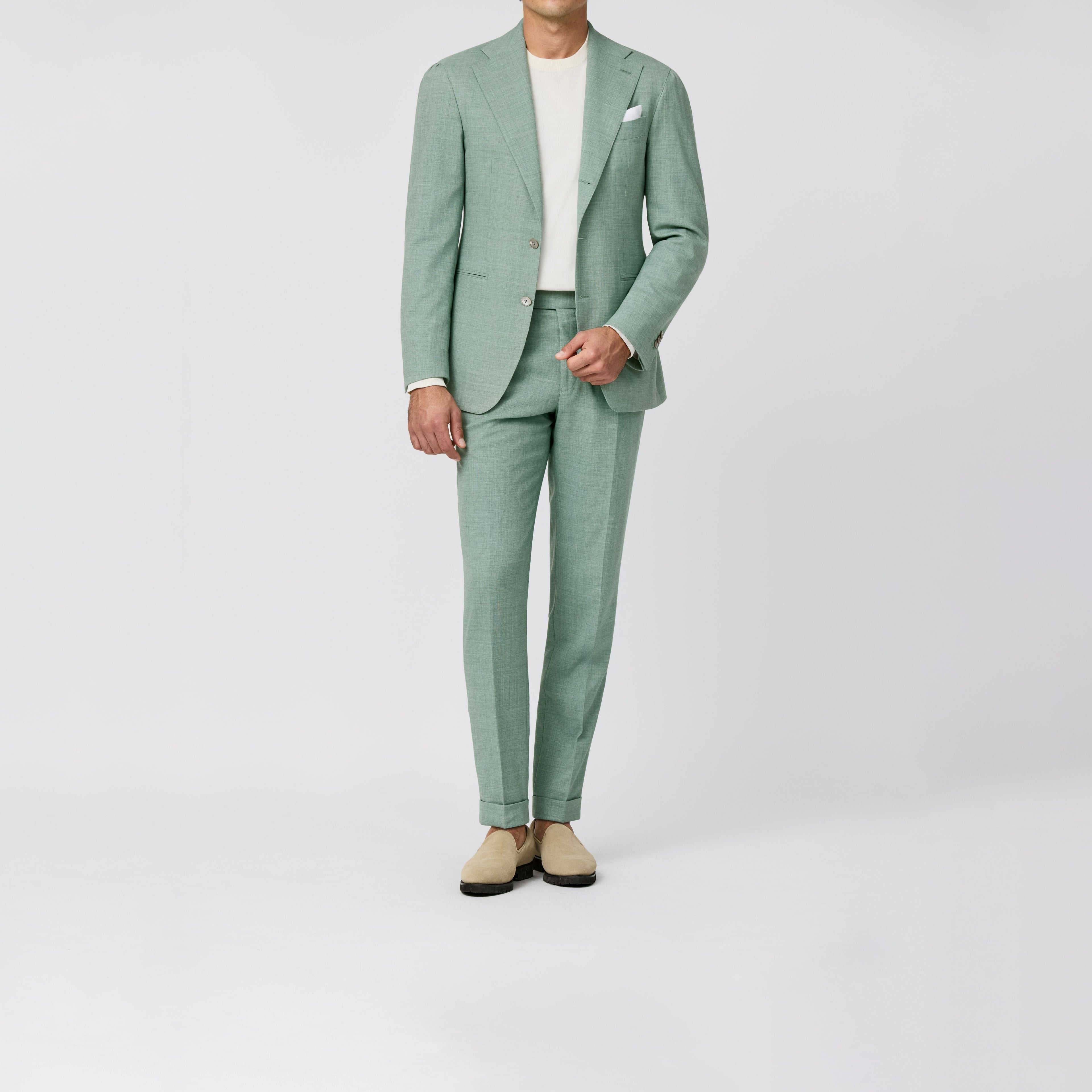 Mint Green Stretch Wool Linen Tropical Suit