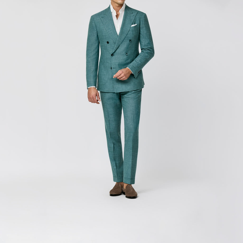 Light Teal Blue Wool Silk Linen Tropical Suit