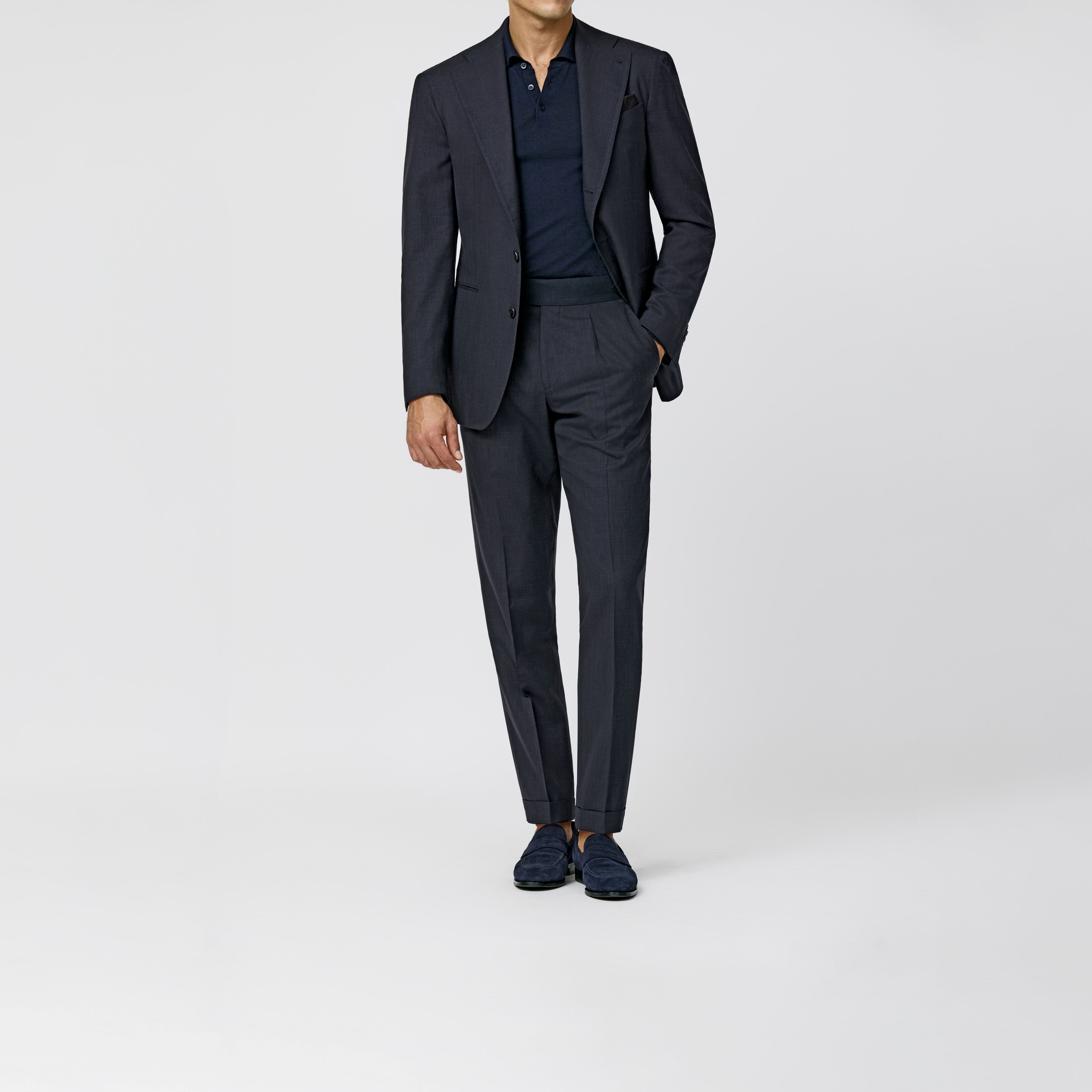 Midnight Blue Wool Silk Linen Tropical Suit