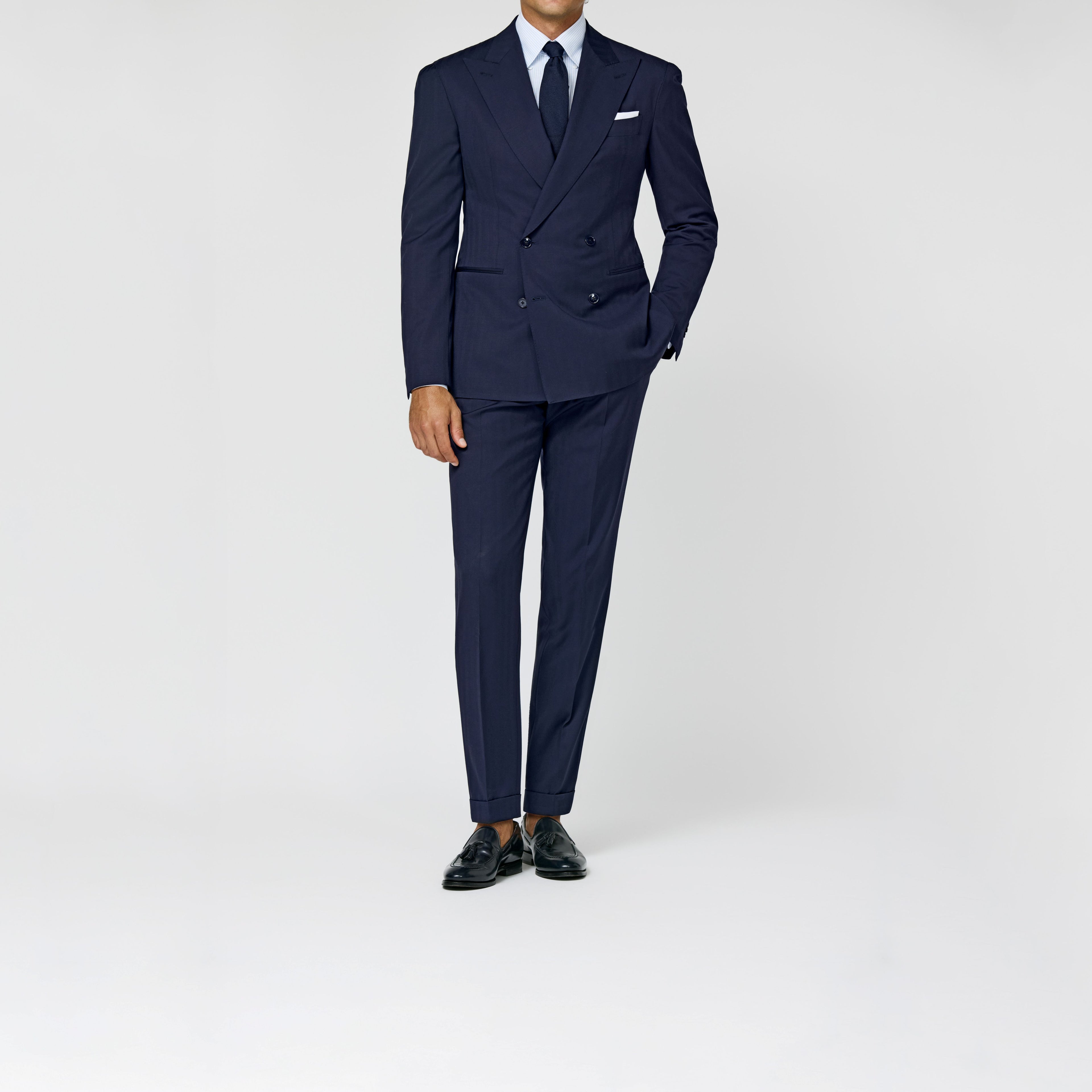 Midnight Blue S130 Wool Solaro Herringbone Suit