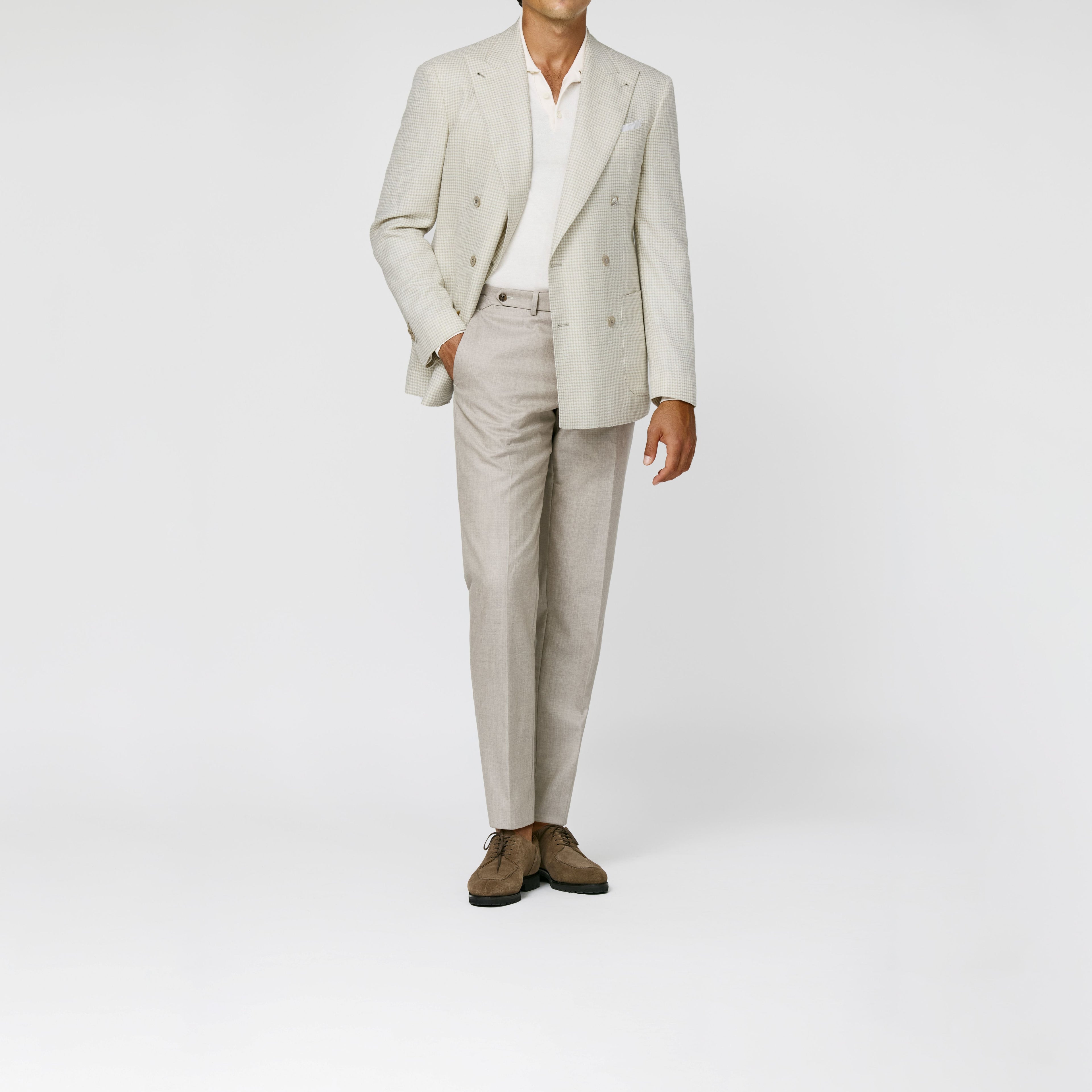 Ivory Ecru Wool Silk Linen Houndstooth Blazer