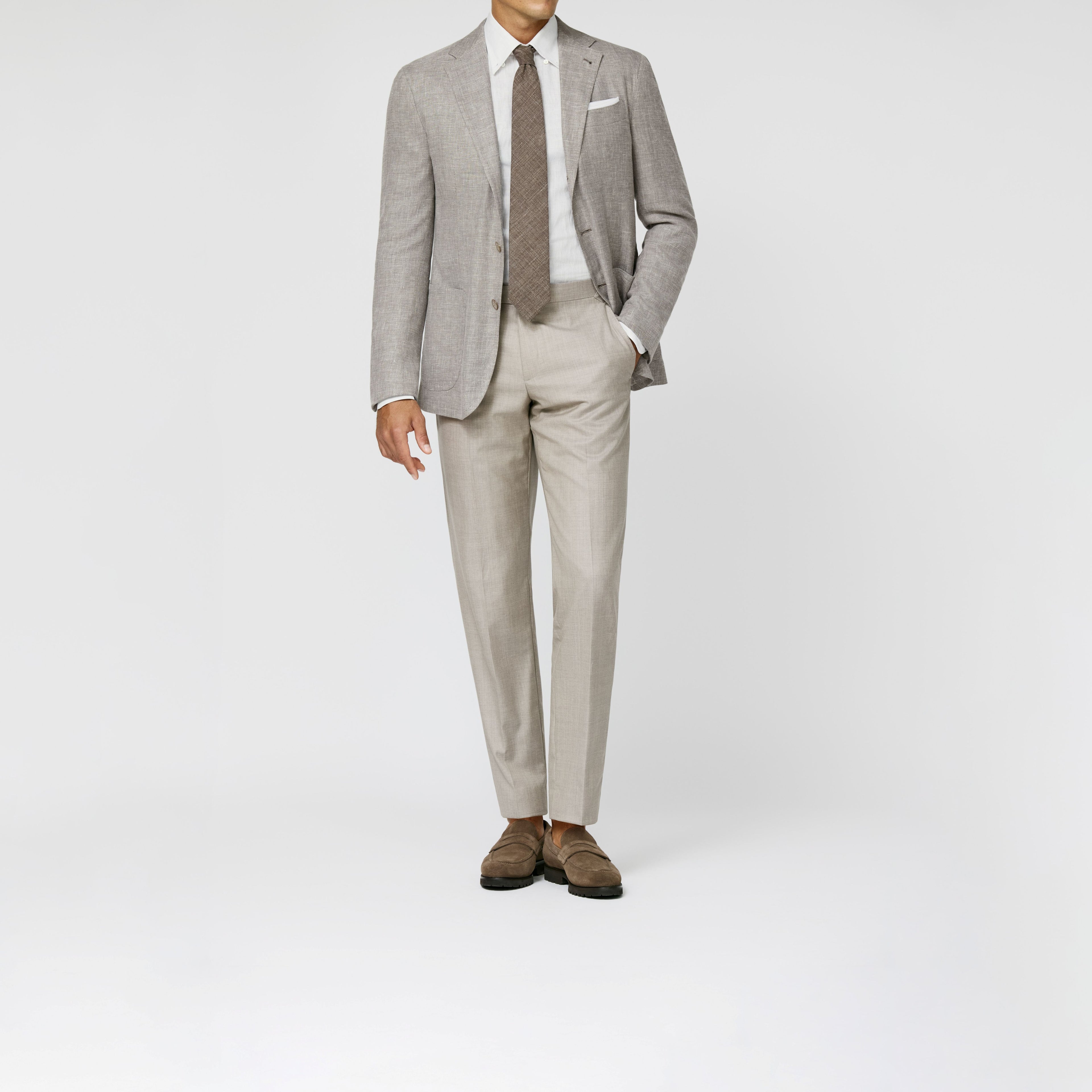 Light Taupe Mélange Linen Wool Silk Twill Blazer