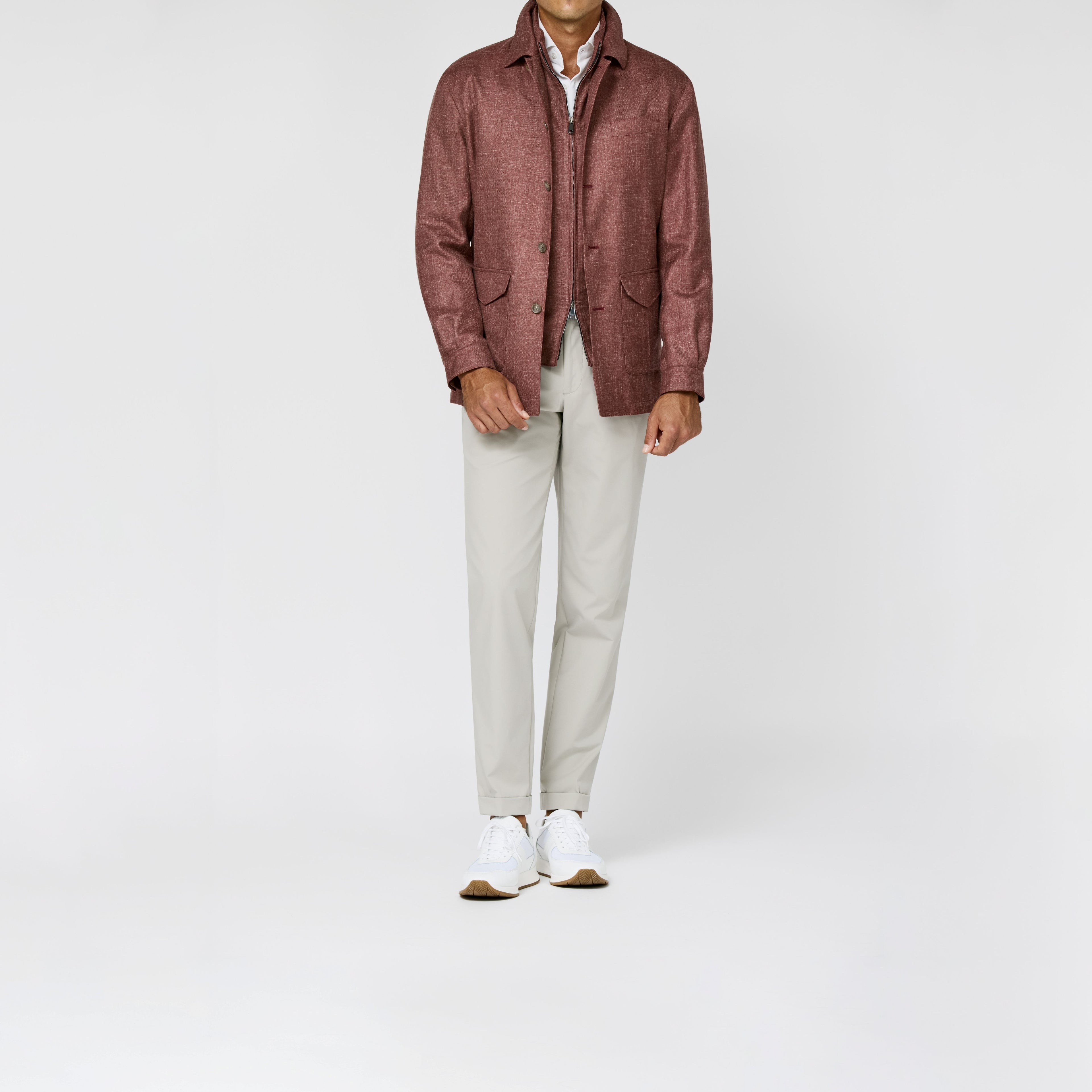 Dusty Red Mélange Wool Silk Linen Twill Blazer