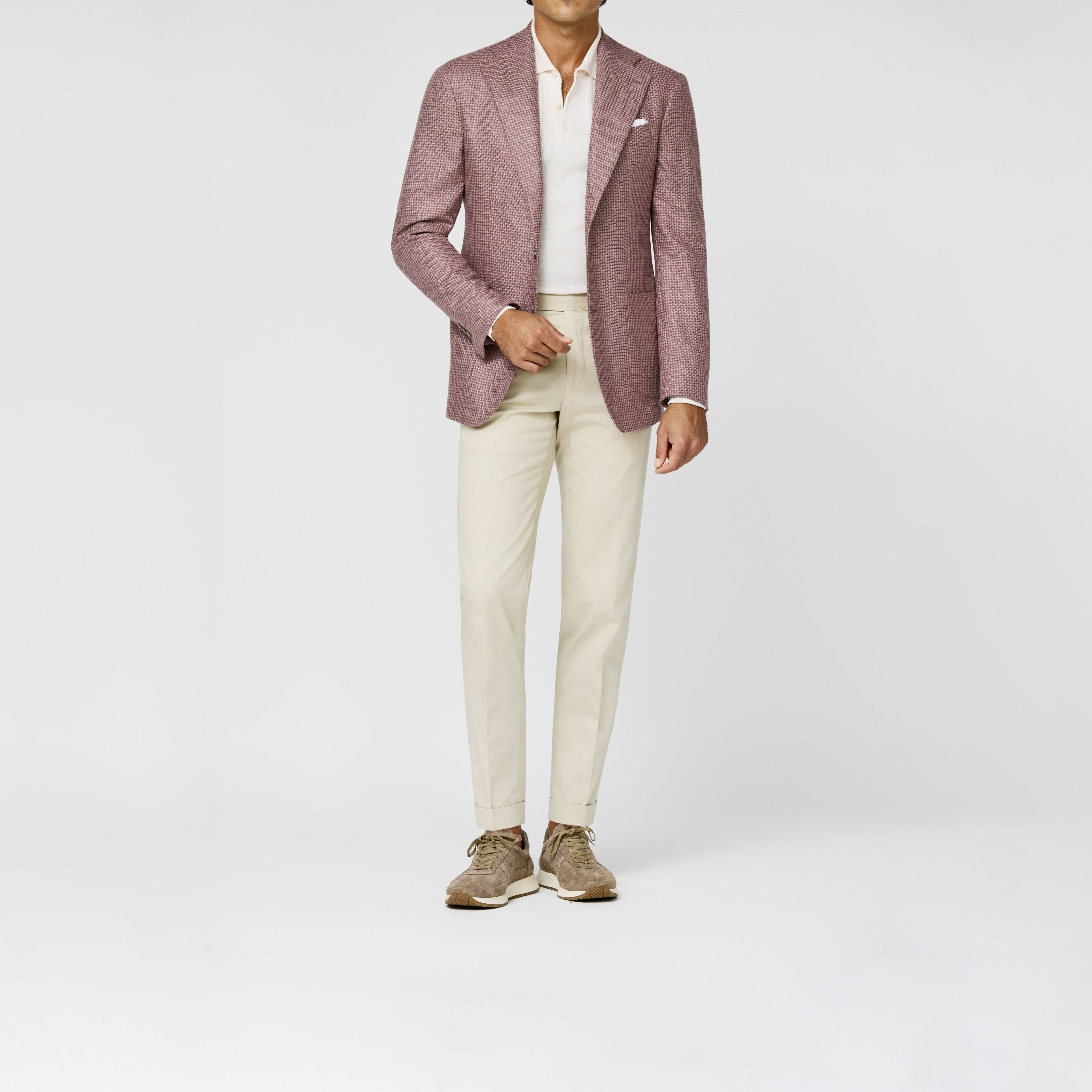 Mauve Light Pink Silk Houndstooth Blazer