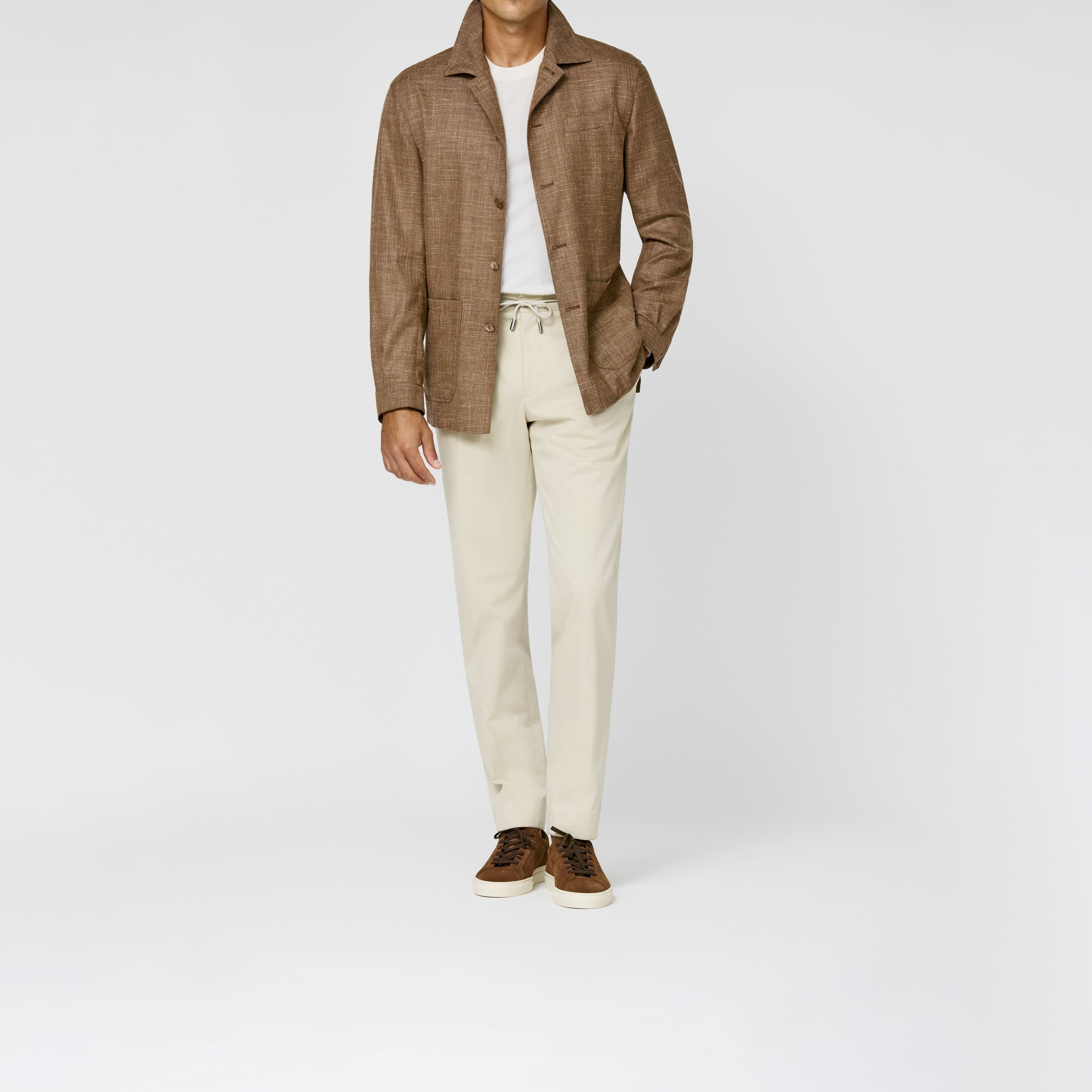 Camel Mélange Wool Silk Linen Basketweave Blazer