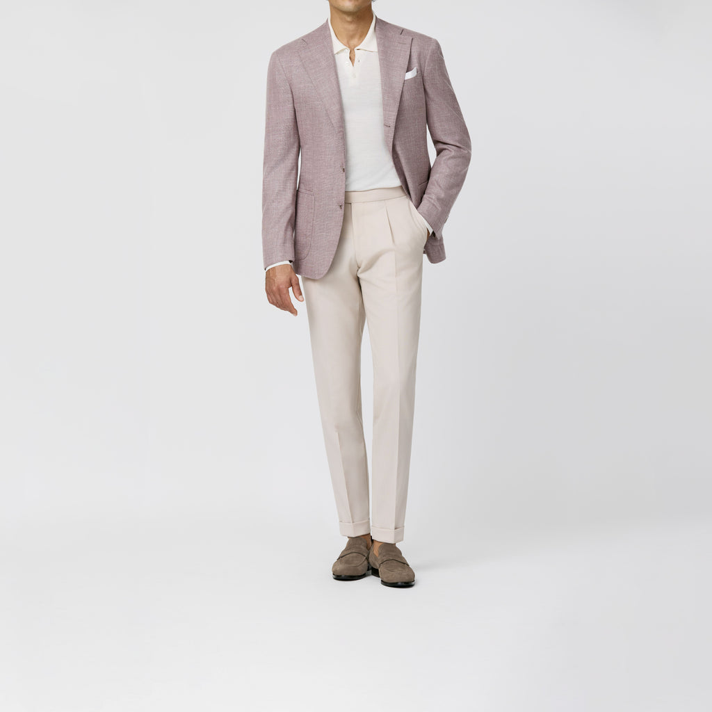 Light Pink Mélange Wool Silk Linen Basketweave Blazer