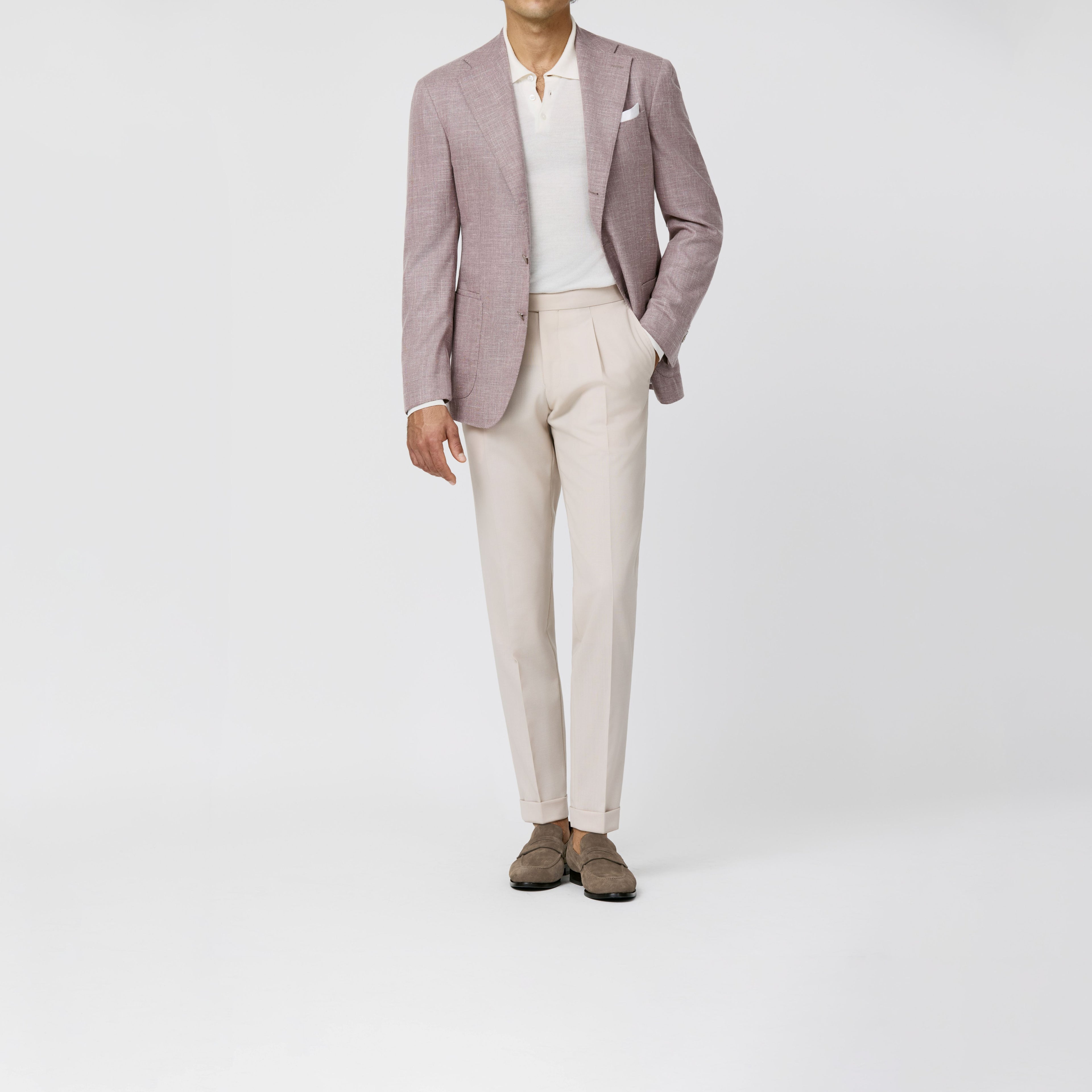 Light Pink Mélange Wool Silk Linen Basketweave Blazer