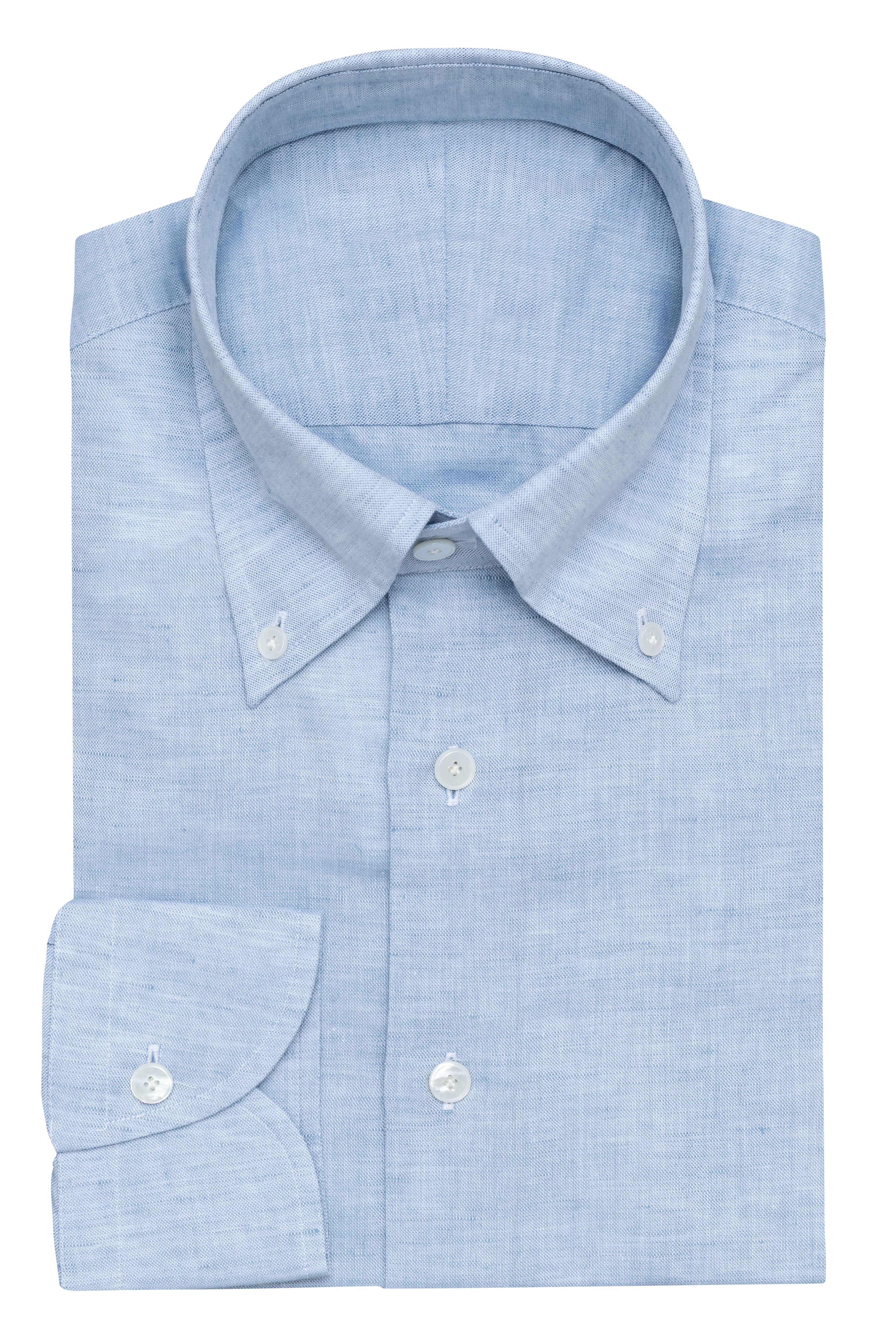 Light Blue Cotton Linen Chambray Shirt